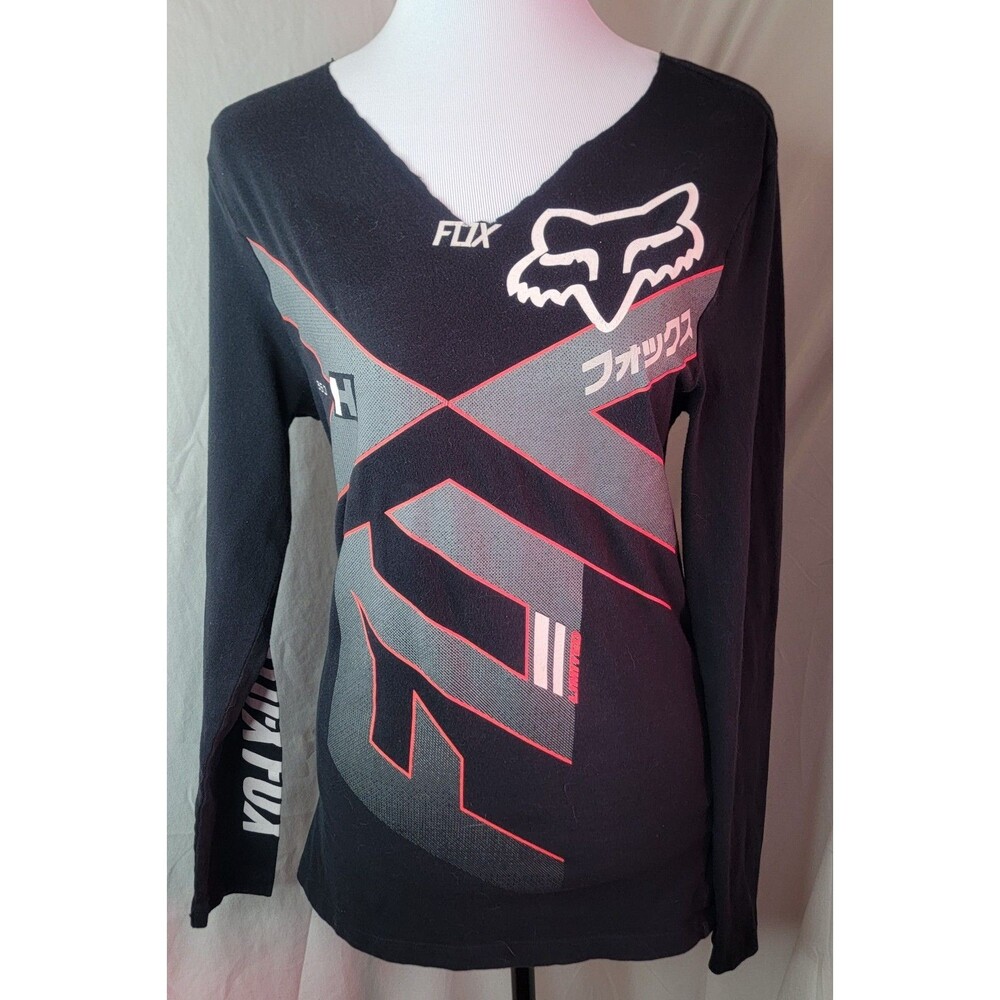Fox Racing Womens Small Long Sleeve Motocross Jersey Black Graphic Dirt Bike MTB